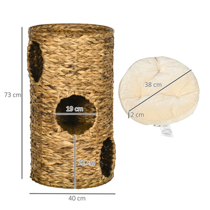 PAWROOM - Kradsefad Kattetårn 73Cm 3-Niveaus Pude Vandhyacint Stål Lysebrun