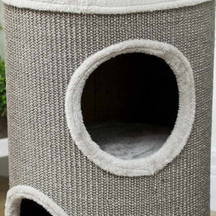 PAWROOM - Kradsetårn til katte, 2 niveauer, sisal og plys, lysegrå