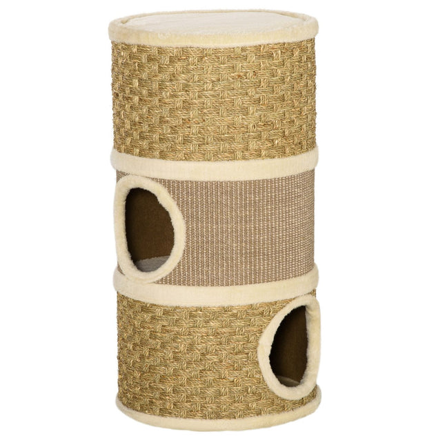 PAWROOM - Kat Kradsestolpe, Kradse Tønde, 3 Niveauer, Sisal Plys, 37,5X37,5X70Cm