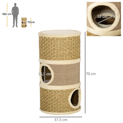 PAWROOM - Cat Scratching Barrel, 3-Level Sisal Plush, 37.5x70 cm