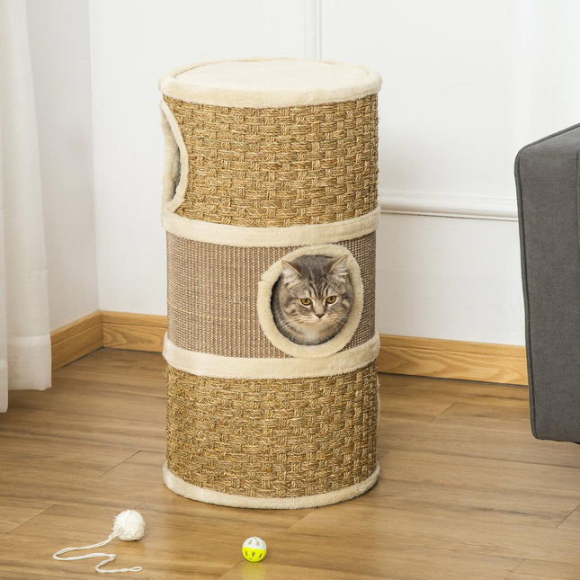PAWROOM - Kat Kradsestolpe, Kradse Tønde, 3 Niveauer, Sisal Plys, 37,5X37,5X70Cm