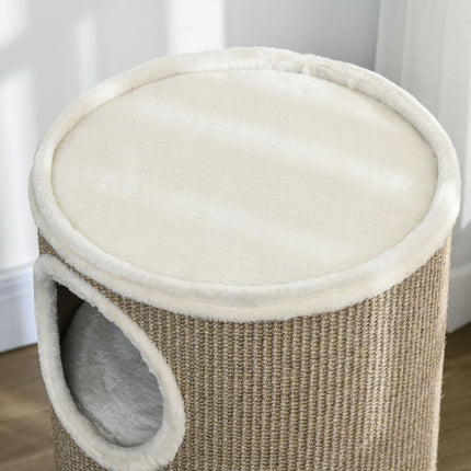 PAWROOM - Kradsetønde, højde 70 cm, legetønde til katte, 3 niveauer, kattekradsestolpe med 3 huler, kattetræ, kradsetårn, sisal, plys