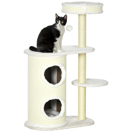 PAWROOM - Kradsestolpe 100 Cm Med Kradseløb, Sisal-Søjle Og Legebold, Pude, Cremehvid
