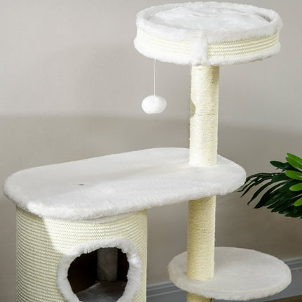 PAWROOM - Kradsestolpe 100 Cm Med Kradseløb, Sisal-Søjle Og Legebold, Pude, Cremehvid