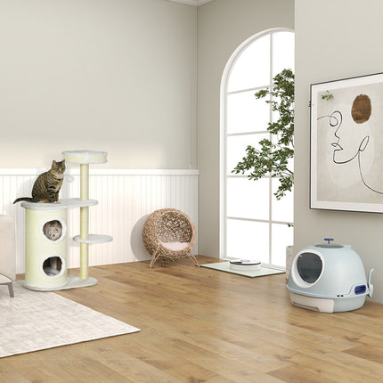 PAWROOM - Kradsestolpe 100 Cm Med Kradseløb, Sisal-Søjle Og Legebold, Pude, Cremehvid