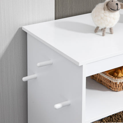 PAWROOM - Foderskab til kæledyr med 2 skåle i rustfrit stål, 3 kroge, kæledyrsfoderskab med opbevaringsskab, åbent rum og vippedør, foderstation til hunde, 61 x 35,5 x 82 cm, hvid