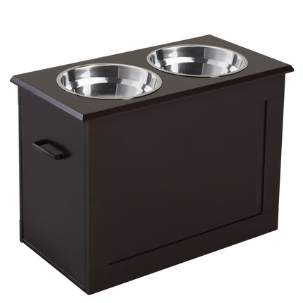 PAWROOM - Hundefoderskål Med Opbevaringsplads 2 Skåle Foderstation Rustfri Stålskål Katteskål Mdf Rustfri Stål Espresso 60 X 30 X 41 Cm