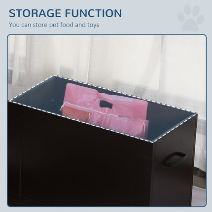 PAWROOM - Hundefoderskål Med Opbevaringsplads 2 Skåle Foderstation Rustfri Stålskål Katteskål Mdf Rustfri Stål Espresso 60 X 30 X 41 Cm