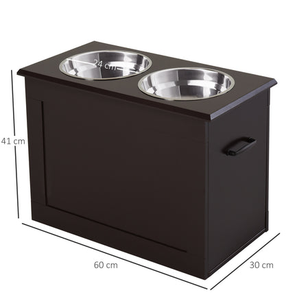 PAWROOM - Hundefoderskål Med Opbevaringsplads 2 Skåle Foderstation Rustfri Stålskål Katteskål Mdf Rustfri Stål Espresso 60 X 30 X 41 Cm