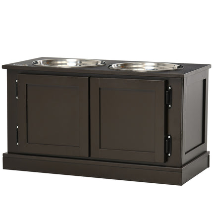 PAWROOM - Hævede hundeskåle med opbevaringsplads, 2 skåle, til store hunde, vandskål, madskål, hundeskålsstativ, 60 cm x 30 cm x 34 cm, kaffe