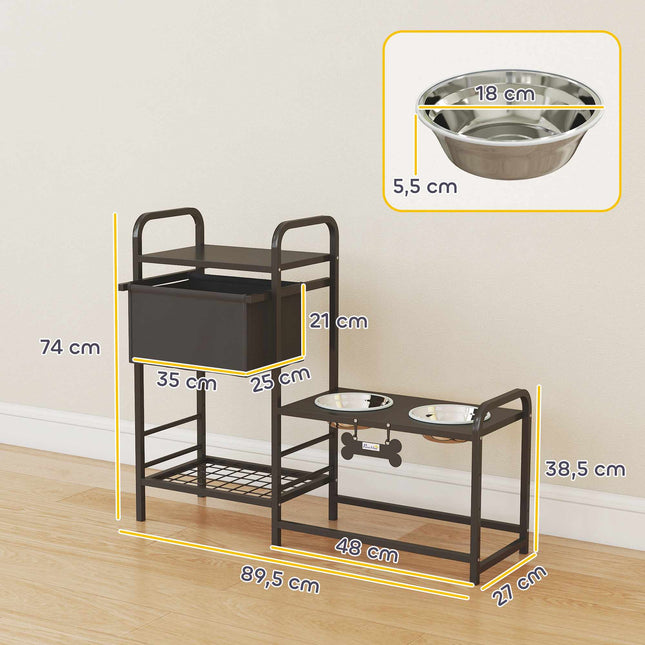 PAWROOM - Adjustable Elevated Dog Bowl Stand with Storage, 2x800ml