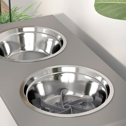 PAWROOM - Adjustable raised dog bowl with storage, 2x 2L bowls, grey