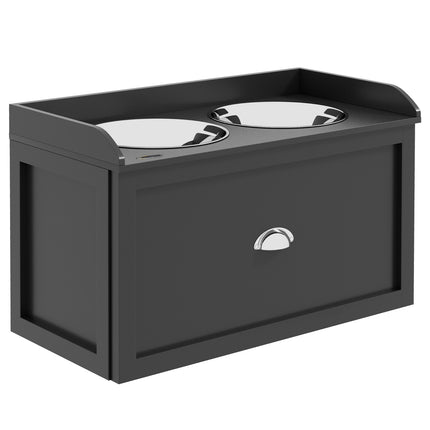 PAWROOM - Elevated Dog Bowl Stand with Storage Drawer, Stainless Steel