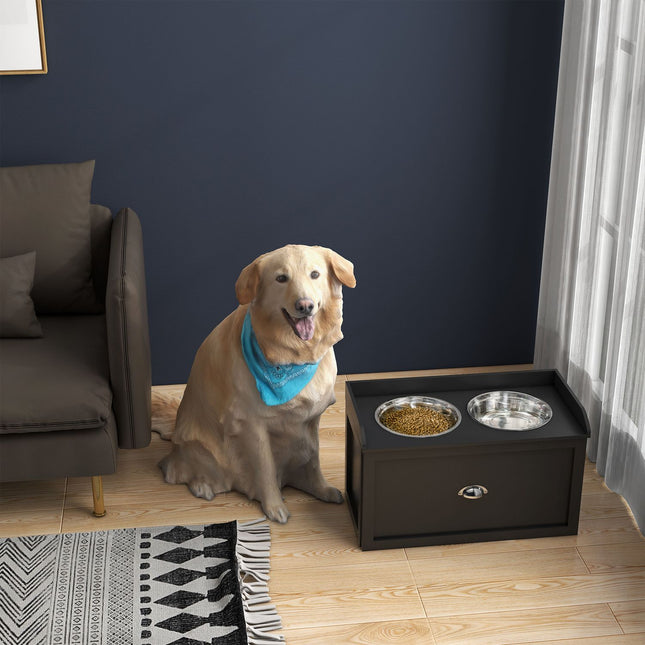 PAWROOM - Elevated Dog Bowl Stand with Storage Drawer, Stainless Steel