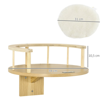 PAWROOM - Katteseng Til Vægmontering Katteseng Med Beskyttende Kant & Pude, Eg + Cremehvid, Ø34X10,5 Cm