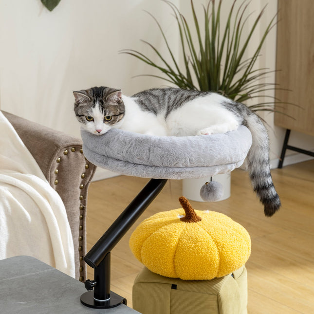 PAWROOM - Skrivebordsseng til katte med 360 graders rotation, justerbar højde, grå