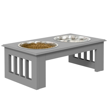 PAWROOM - Hundeskål med 2 skåle, 0,9 L madskål, hævet kattefoderskål, letpleje, rustfrit stål grå, 44 x 24 x 15 cm