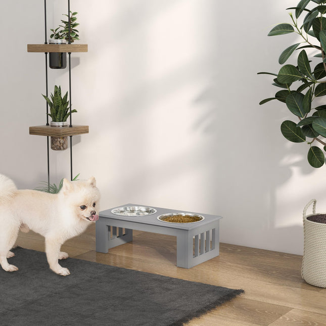 PAWROOM - Hundeskål med 2 skåle, 0,9 L madskål, hævet kattefoderskål, letpleje, rustfrit stål grå, 44 x 24 x 15 cm
