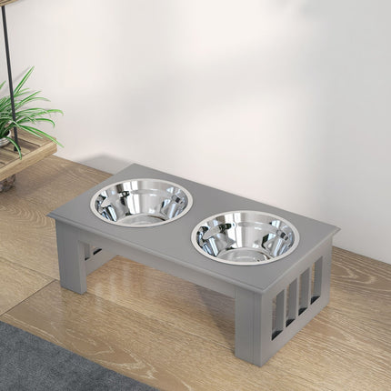 PAWROOM - Hundeskål med 2 skåle, 0,9 L madskål, hævet kattefoderskål, letpleje, rustfrit stål grå, 44 x 24 x 15 cm