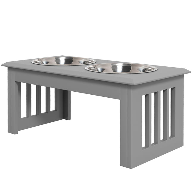 PAWROOM - Hundeskål med 2 skåle, 2 L madskål, hævet kattefoderskål, nem pleje, rustfrit stål grå, 58,4 x 30,5 x 25,4 cm