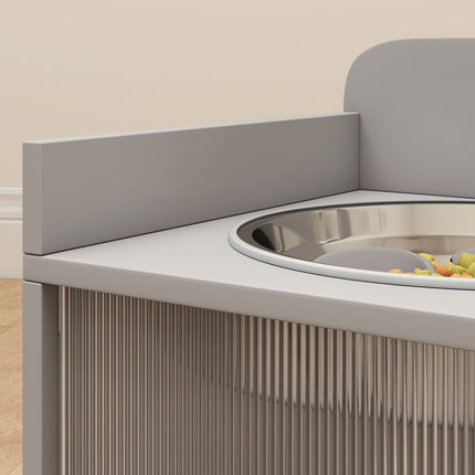 PAWROOM - Elevated Dog Feeding Station with 2 Bowls, MDF & Stainless Steel