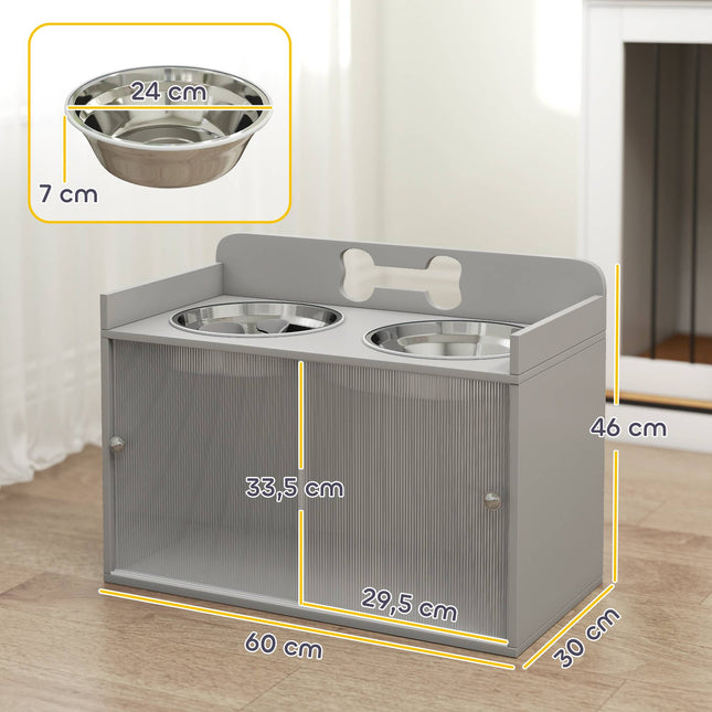 PAWROOM - Elevated Dog Feeding Station with 2 Bowls, MDF & Stainless Steel