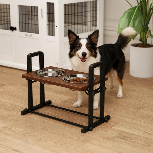 PAWROOM - Adjustable Elevated Dog Bowl Stand with 2 Stainless Steel Bowls, 1.2L Each