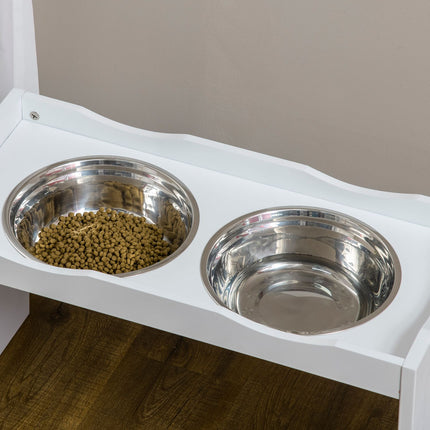 PAWROOM - Hævet Hundeskål, Madskål Med Hævet Kant, 2 X 2L Aftagelig Hundeskål I Rustfrit Stål, Foderskål Til Meget Store Hunde, Hvid