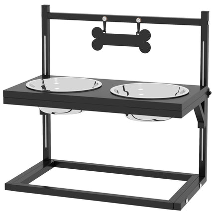 PAWROOM - Foderstation Rustfrit Stål Hundeskål Justerbar Knogleformet 0,9L