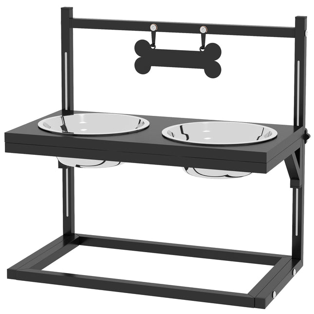 PAWROOM - Foderstation Rustfrit Stål Hundeskål Justerbar Knogleformet 0,9L