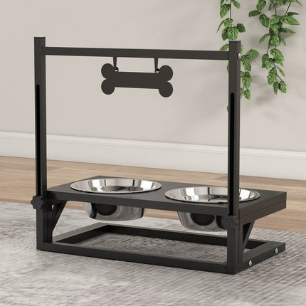 PAWROOM - Foderstation Rustfrit Stål Hundeskål Justerbar Knogleformet 0,9L