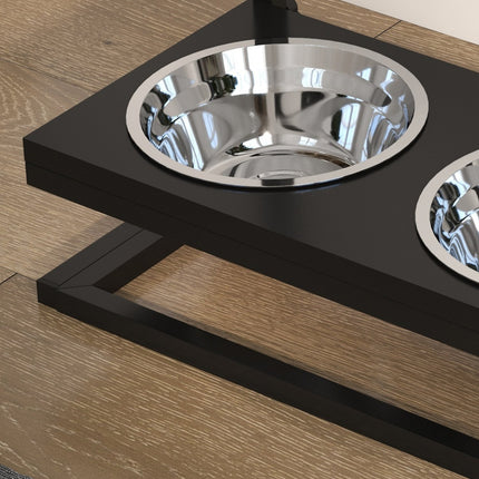 PAWROOM - Foderstation Rustfrit Stål Hundeskål Justerbar Knogleformet 0,9L