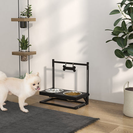PAWROOM - Foderstation Rustfrit Stål Hundeskål Justerbar Knogleformet 0,9L