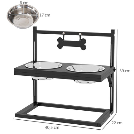 PAWROOM - Foderstation Rustfrit Stål Hundeskål Justerbar Knogleformet 0,9L
