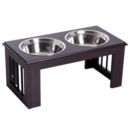 PAWROOM - Hævet Hundeskål Madskål I Rustfrit Stål Til Kæledyrsmadsskål Mdf Kaffe 23" X 12" X 10"