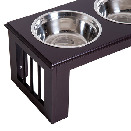 PAWROOM - Hævet Hundeskål Madskål I Rustfrit Stål Til Kæledyrsmadsskål Mdf Kaffe 23" X 12" X 10"