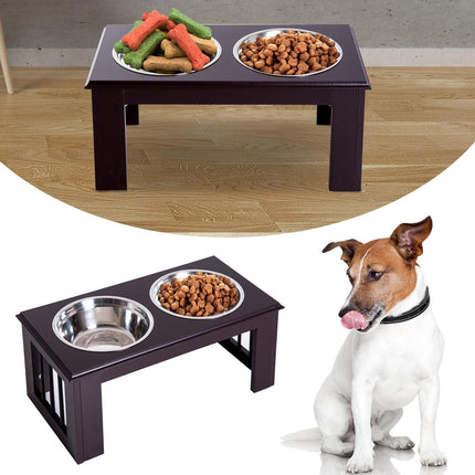 PAWROOM - Hævet Hundeskål Madskål I Rustfrit Stål Til Kæledyrsmadsskål Mdf Kaffe 23" X 12" X 10"