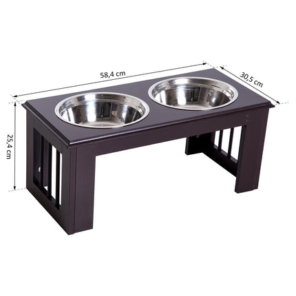 PAWROOM - Hævet Hundeskål Madskål I Rustfrit Stål Til Kæledyrsmadsskål Mdf Kaffe 23" X 12" X 10"