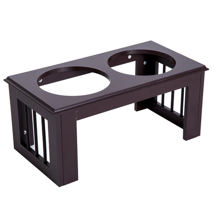 PAWROOM - Hævet Hundeskål Madskål I Rustfrit Stål Til Kæledyrsmadsskål Mdf Kaffe 23" X 12" X 10"