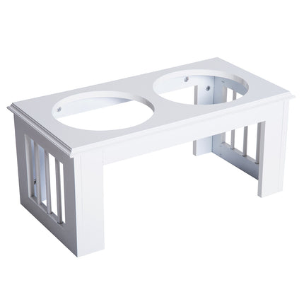 PAWROOM - Hævet Hundeskål Madskål Med Skåle I Rustfrit Stål, Mdf, Skridsikker, Let Pleje, Hvid, 58,4X30,5X25,4Cm