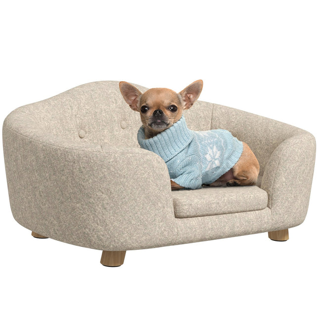 PAWROOM - Hundesofa baglomme plysbetræk med pude, katteseng, velegnet til små hunde, fyrretræ, 70 x 47 x 30 cm, cremehvid
