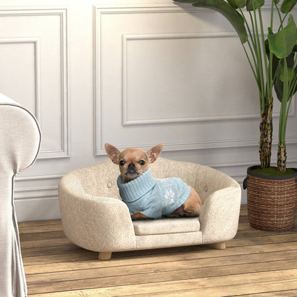 PAWROOM - Hundesofa baglomme plysbetræk med pude, katteseng, velegnet til små hunde, fyrretræ, 70 x 47 x 30 cm, cremehvid