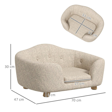 PAWROOM - Hundesofa baglomme plysbetræk med pude, katteseng, velegnet til små hunde, fyrretræ, 70 x 47 x 30 cm, cremehvid