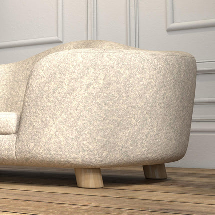 PAWROOM - Hundesofa baglomme plysbetræk med pude, katteseng, velegnet til små hunde, fyrretræ, 70 x 47 x 30 cm, cremehvid
