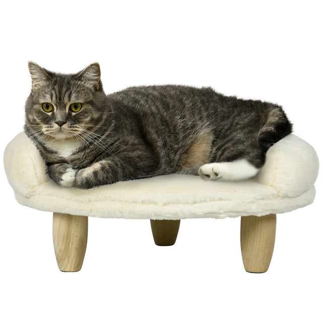 PAWROOM - Hyggelig Pet Sofa Forhøjet Design Hundesofa Kat Sofa Træben Flanell Creme 47X40X20Cm