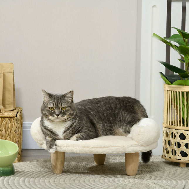 PAWROOM - Hyggelig Pet Sofa Forhøjet Design Hundesofa Kat Sofa Træben Flanell Creme 47X40X20Cm