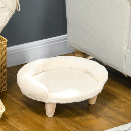 PAWROOM - Hyggelig Pet Sofa Forhøjet Design Hundesofa Kat Sofa Træben Flanell Creme 47X40X20Cm