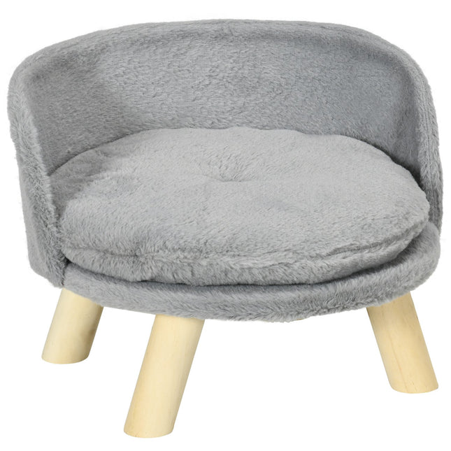PAWROOM - Hundeseng Katteseng, Hundesofa Med Skridsikre Træfødder & Pude, Indendørs, Grå, 40,5X40,5X33Cm