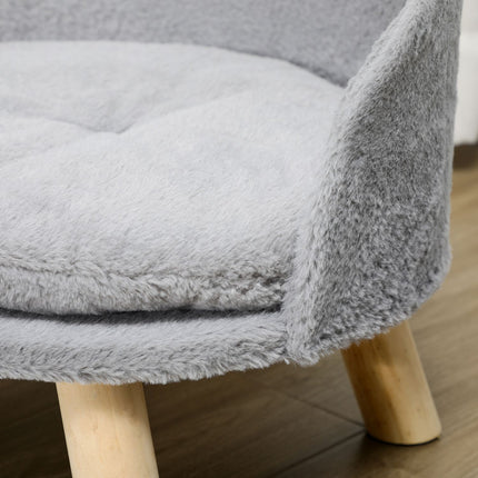 PAWROOM - Hundeseng Katteseng, Hundesofa Med Skridsikre Træfødder & Pude, Indendørs, Grå, 40,5X40,5X33Cm