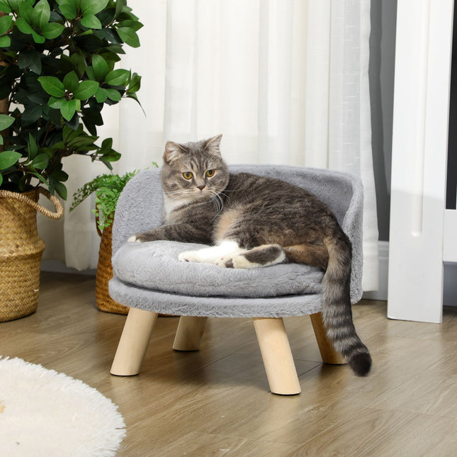 PAWROOM - Hundeseng Katteseng, Hundesofa Med Skridsikre Træfødder & Pude, Indendørs, Grå, 40,5X40,5X33Cm